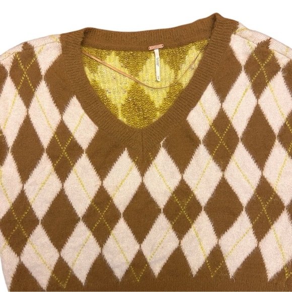 Free People Through the Motions argyle pattern sweater vest, brown cream size xs - Picture 5 of 11